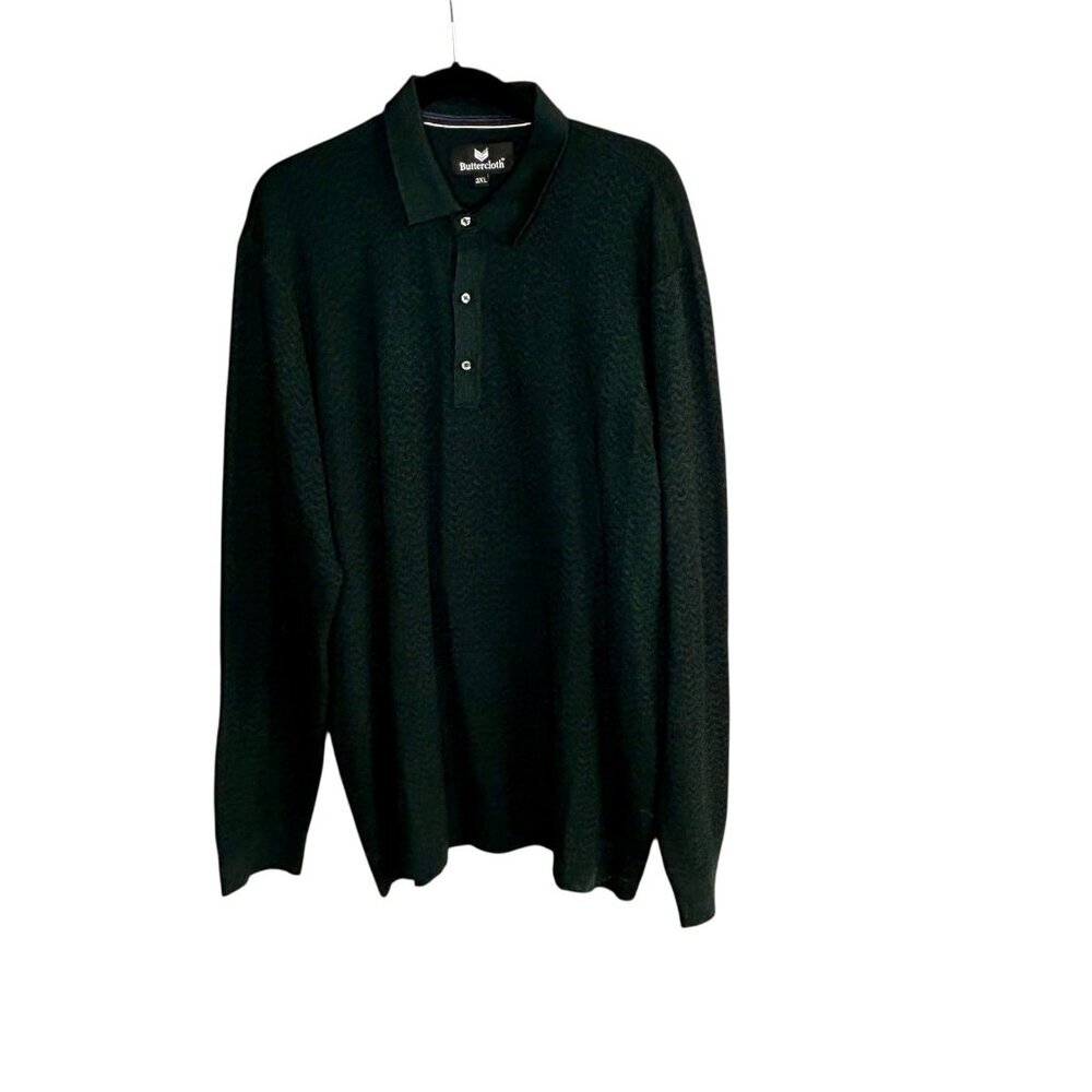 Buttercloth Men’s Polo Sweater Long Sleeve Dark Green Chevron Texture Size 2XL - Picture 4 of 9